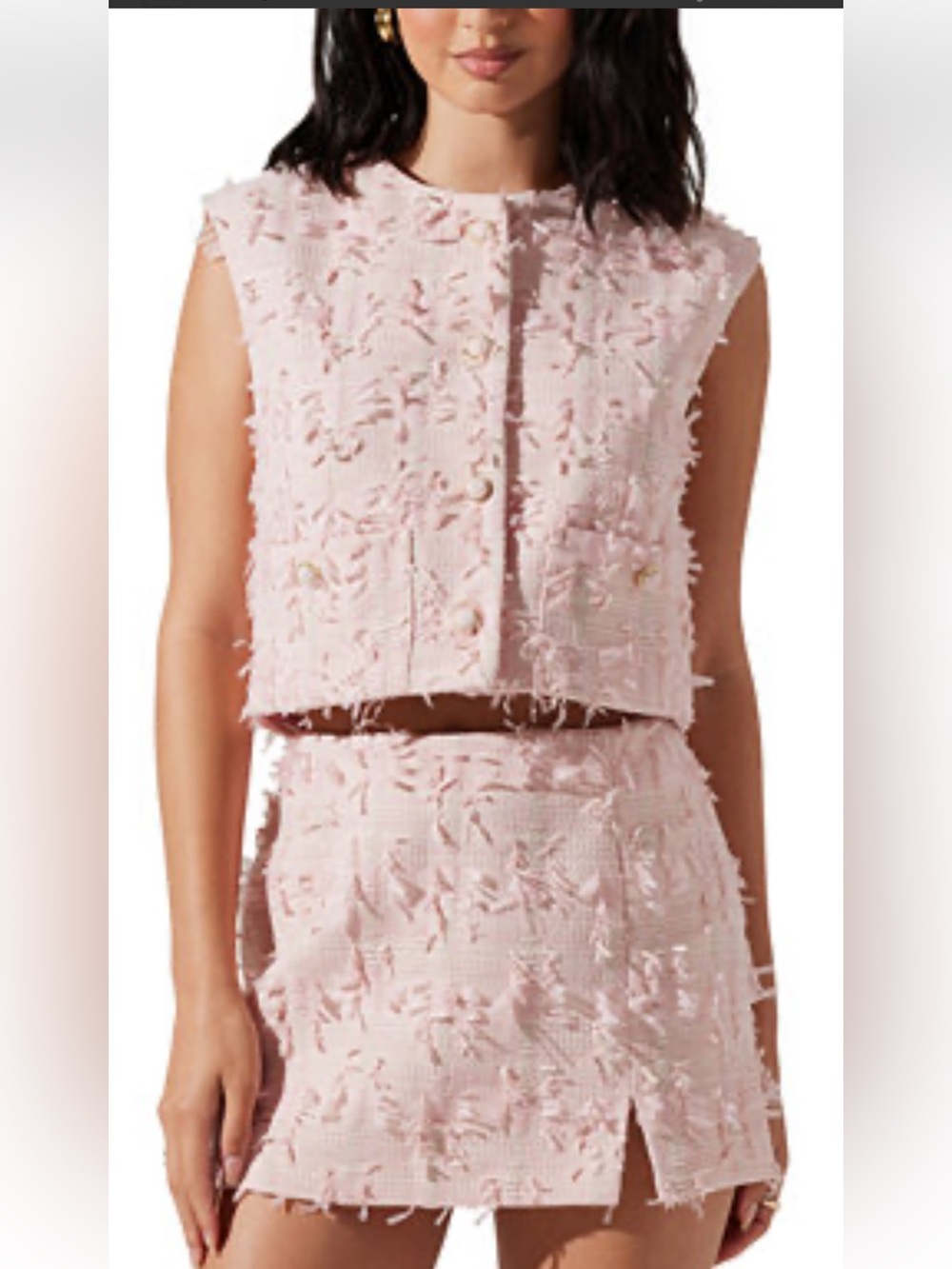 Pink Tweed Crop Vest and Skirt Set